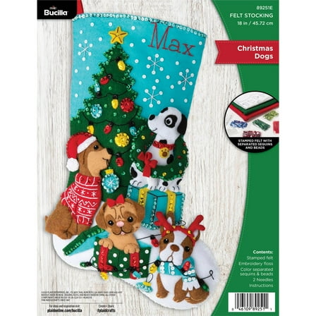 Bucilla Felt Applique Stocking Making Kit, Christmas Dogs, 18"