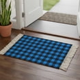 thumbnail image 3 of Bathroom Rug 2'x 3', Black Blue Plaid Woven Cotton Washable Rug with Tassels, Country Buffalo Checked Gingham Non Slip Front Door Mat for Entrance, Doorway, Hallway, Laundry Room, 3 of 9