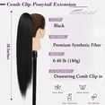 thumbnail image 3 of Yanonmyfd Black Straight Drawstring Ponytail Extension - 28 Inch Long Straight Drawstring Ponytail Extension Natural Looking Fluffy Soft Synthetic Cheer Posh Pony Tails Hairpieces Daily Party, 3 of 38