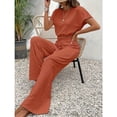 thumbnail image 2 of EASYBRA Womens Pants Suit Solid Color Casual Wear Organic Cotton Blend Two Piece Outfit Three Quarter Sleeve Long Pants S-XXL, 2 of 4