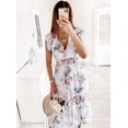thumbnail image 1 of Vestidos de verano para mujer, informales, bohemios, con escote en V, volantes, estampado floral, vestido largo maxi, vestidos de playa de manga corta para mujer, 1 of 1