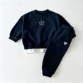 thumbnail image 2 of IVEYRTF Kids Embroidered Letter and Heart Long Sleeve Hoodie Pants Set Comfortable Two Piece Sweatshirt Outfit for Playdates and Weekend Activities(Navy,7-8 Years), 2 of 5