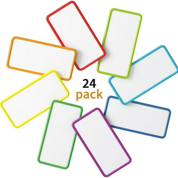 24 Pack Magnetic Dry Erase Labels, 2"x4” Multicolor Reusable Whiteboard Magnets for Fridge, Calendar, Office & Classroom