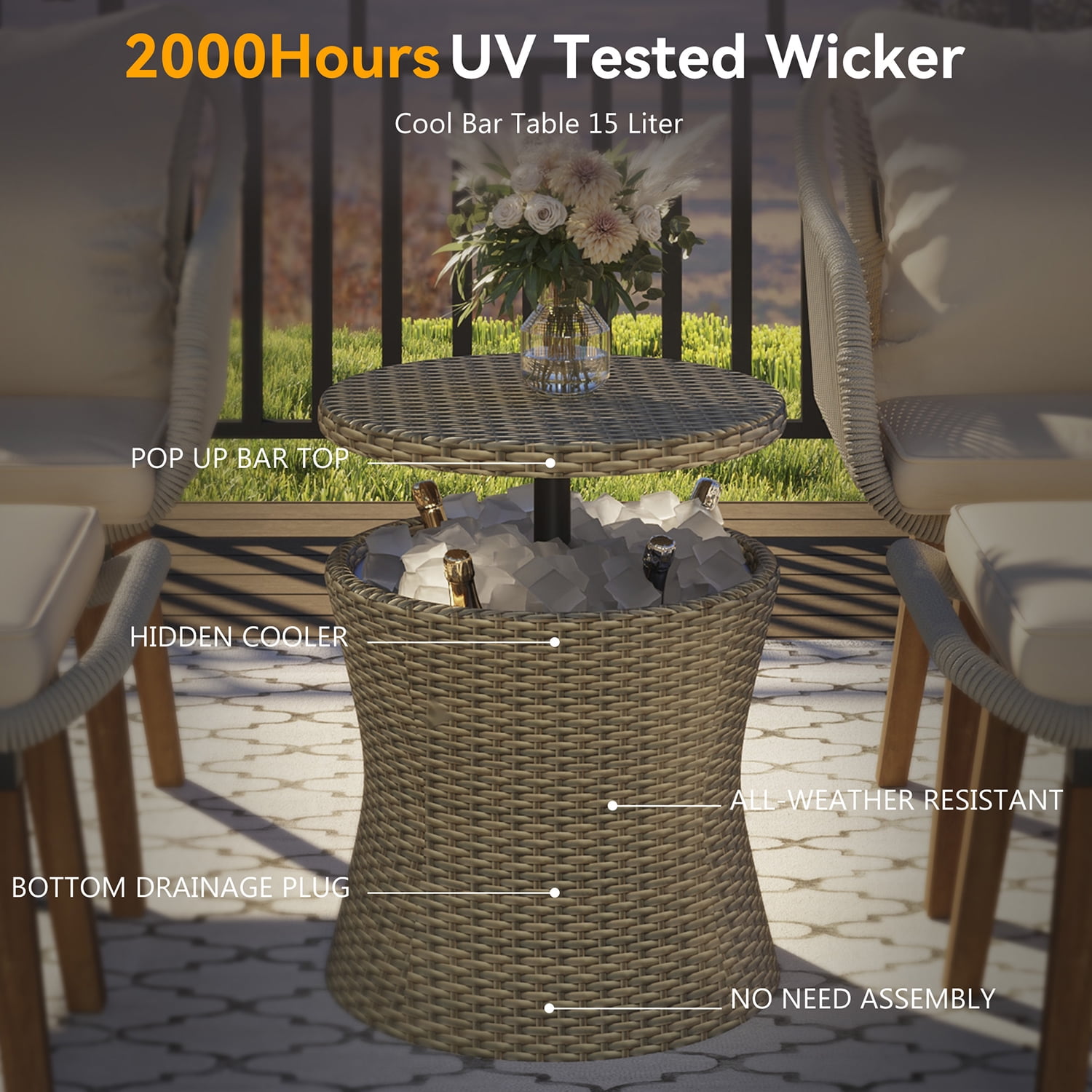 Aimee Lii All Weathe Brown 5 Piece Outdoor Patio Wicker Furniture Set, Rattan Chair and Footstool Conversation Set with Coffee Table, Brown Aimee Lii All Weathe Brown 5 Piece Outdoor Patio Wicker Furniture Set, Rattan Chair and Footstool Conversation Set with Coffee Table, Brown