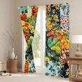 thumbnail image 3 of Homewish Nature Tree Patchwork Grid Blackout Curtains Set of 2 (52x84 Each),Flower Plants Curtain,Orange Green, 3 of 6