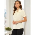 thumbnail image 3 of DARING DIVA Bow Tie Neck Office Elegant Short Sleeve Blouse Top M Beige, 3 of 6