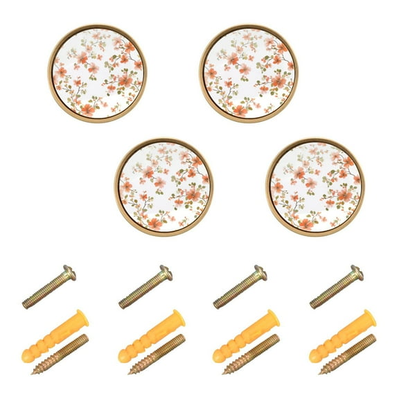 Yayeee 8 Pack Cabinet Knobs with Screws Round Zinc Drawer Pulls for Kitchen, Orange Floral Blooms