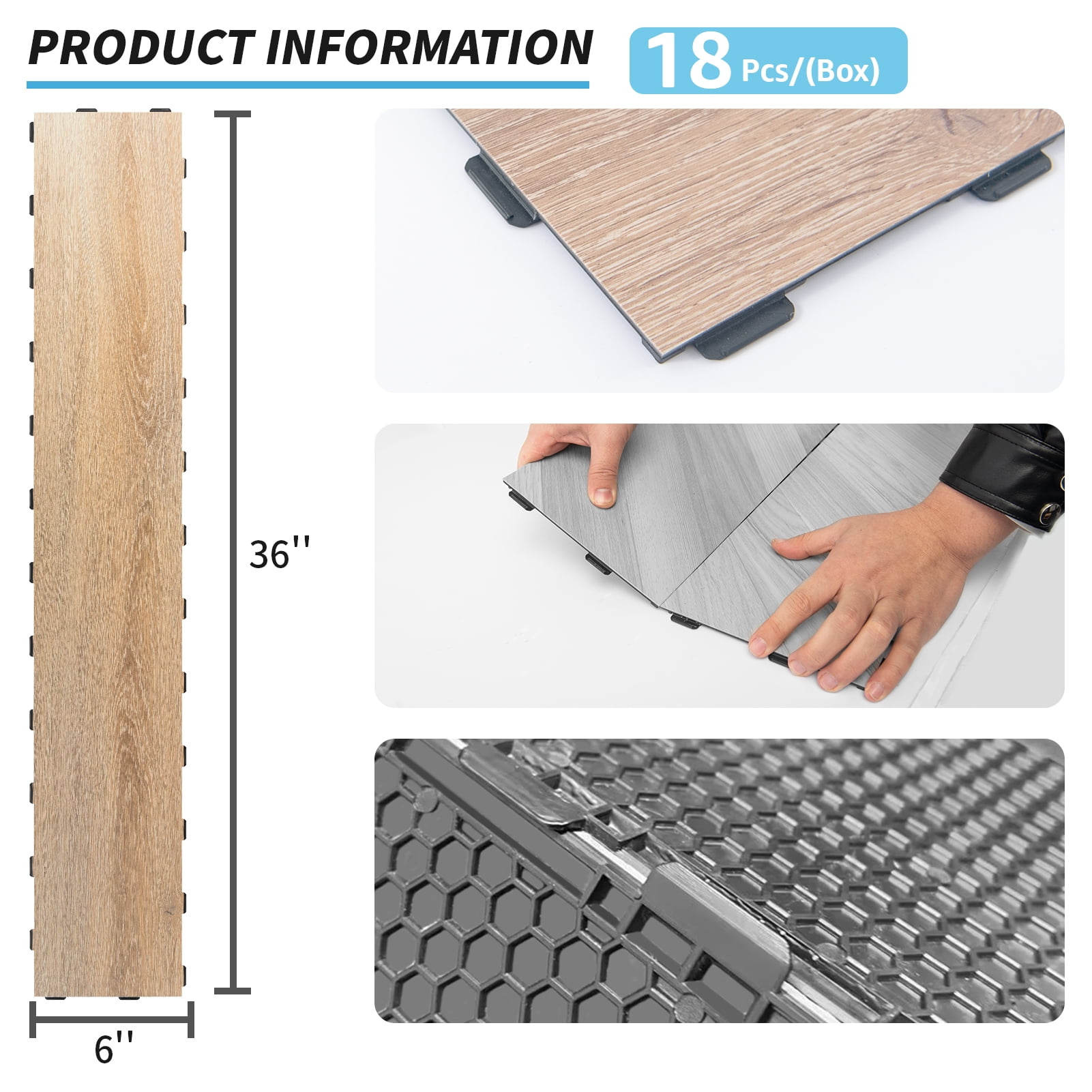 Art3d 18-Pack 36" x 6" Interlocking Luxury Vinyl Flooring Tile，Cover 27 Sq. ft-Bali Teak