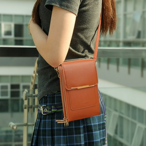 Bolso de Cuero Antirrobo para Celular, Cartera con Pantalla Táctil, Mini Bolso Bandolera con Almacenamiento para Llaves, Funda para Teléfono Móvil con Diseño Compacto y Cierre Seguro para Uso Diario.