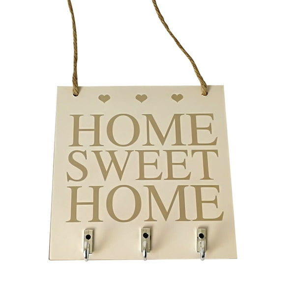 Labymos Decorative Wall Home Sweet Rustic White Wood Hanging Plaque Sign With Hooks Key Hanger