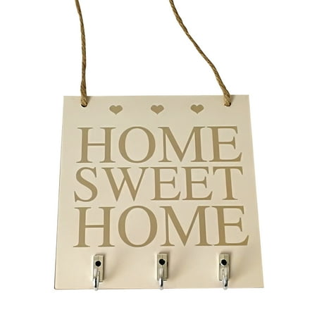 Decorative Wall Home Sweet Rustic White Wood Hanging Plaque Sign With Hooks Key Hanger Gift