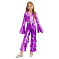 thumbnail image 6 of iiniim Kids Girls Long Flare Sleeve Retro Disco Jumpsuits Movie Star Singer Rave Party Bodysuits Purple 12, 6 of 7