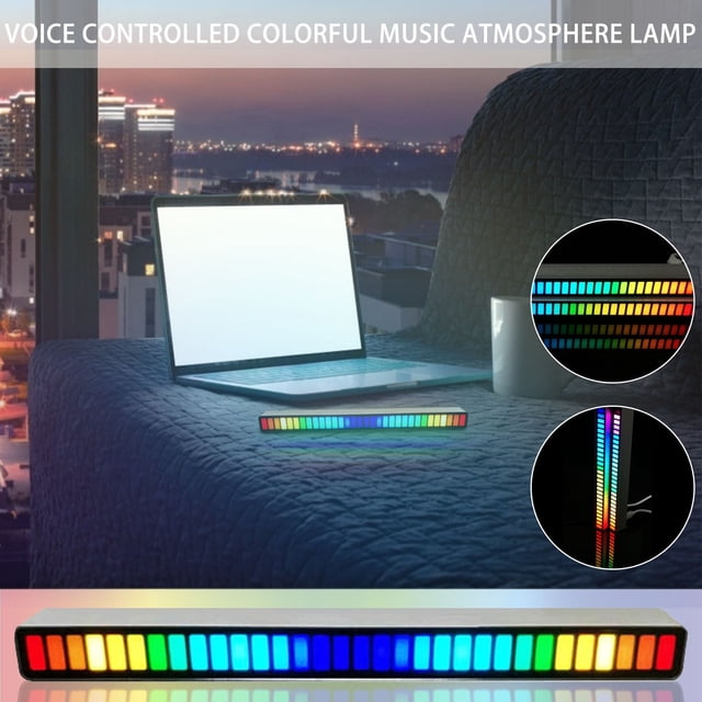 Yrmaups 2 Pcs Lampe Musicale RGB, Bande Lumineuse LED à Commande Vocale avec Synchronisation Audio, Lumière Rythmique Réutilisable pour Ordinateur, Voiture, Salle de Jeux, Décoration Intérieure