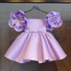 thumbnail image 1 of Herrnalise - Vestido de fiesta de cumpleaños de manga corta con flores 3D retro de color sólido para niñas pequeñas, 1 of 4