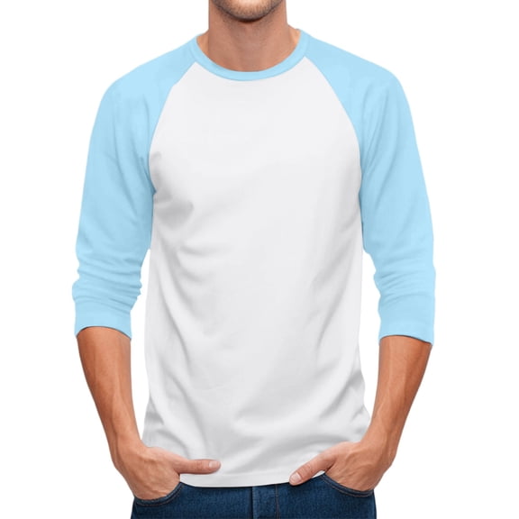 3/4 Sleeve Mens Casual Raglan Jersey Baseball Tee Shirt Light Blue L
