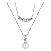 Believe by Brilliance Women's Simulated Pearl and Cubic Zirconia Set in Fine Silver Plated Brass