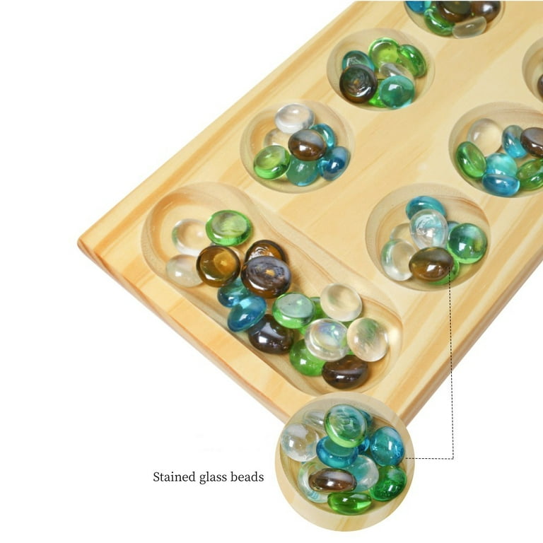  Ceebyfa Mancala Board Game for Kids, Adults & Family. Includes  Folding Rubber Wood Board, 48+10 Colorful Mancala Stones & Instruction.  Classic & Portable Marble Game for Travel.(Natural Color) : Toys 