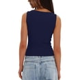 thumbnail image 6 of Womens Boat Neck Tank Tops Sleeveless Slim Fit Shirts Summer Going Out Y2K Fashion Clothes Dark Blue XL, 6 of 6