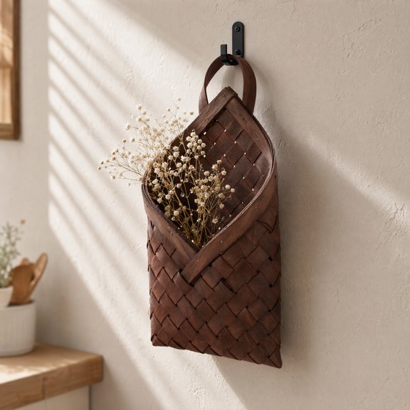 Mobestech Hanging Flower Basket Coffee Color Woven Wall Storage for Plants and Flowers