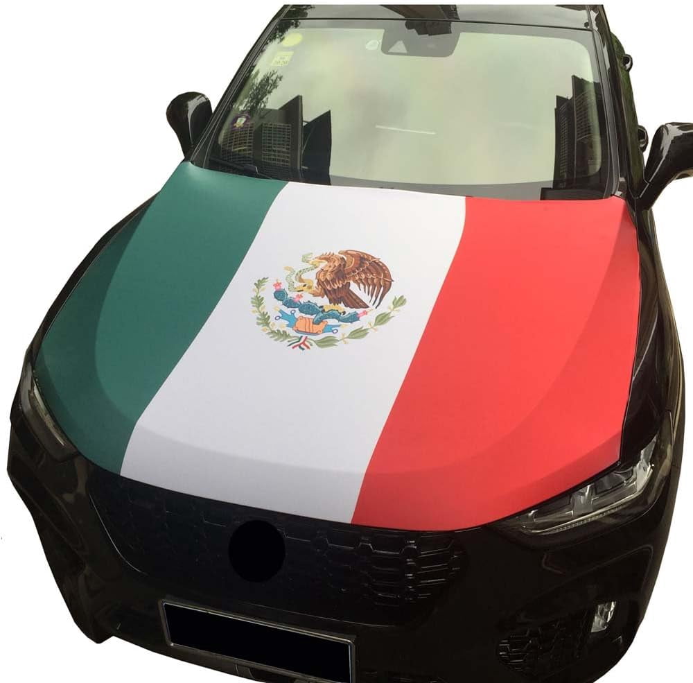 Mexico Flag Car Hood Cover Universal Size Elastic Polyester Patriot MX 4x5 ft