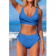 thumbnail image 4 of HSHDLDF High Waisted Bikini Twist Front Tie Back 2 Piece Swimsuit Solid Color, 4 of 7
