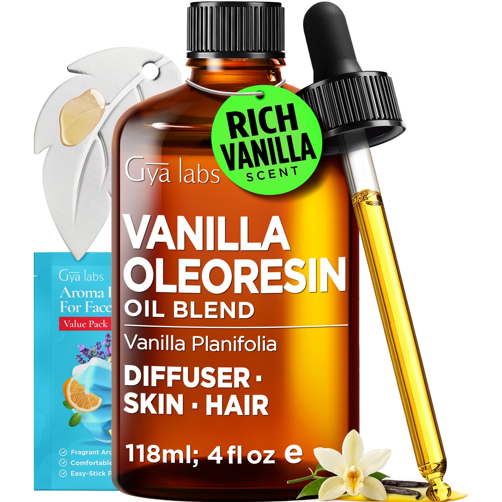 Gya Labs Vanilla Oleoresin Essential Oil with Aromatherapy Stone for Diffuser 4 Fl Oz – Warm Sweet Vanilla Aroma for Perfume Blends DIY Candles Soap Making & Skin Care