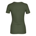 thumbnail image 5 of Fshiont Dressy Knit Womens Short Sleeve Stretch Crewneck Ribbed T-Shirt Fitted Casual Basic Tops Army Green M, 5 of 6