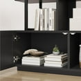 thumbnail image 5 of Memoryfield 5 Tier Rattan Bookshelf with Storage Cabinet & Door, 71.1" Tall Industrial Bookcase with Open Display Shelves, for Living Room, Bedroom, Black, 5 of 9