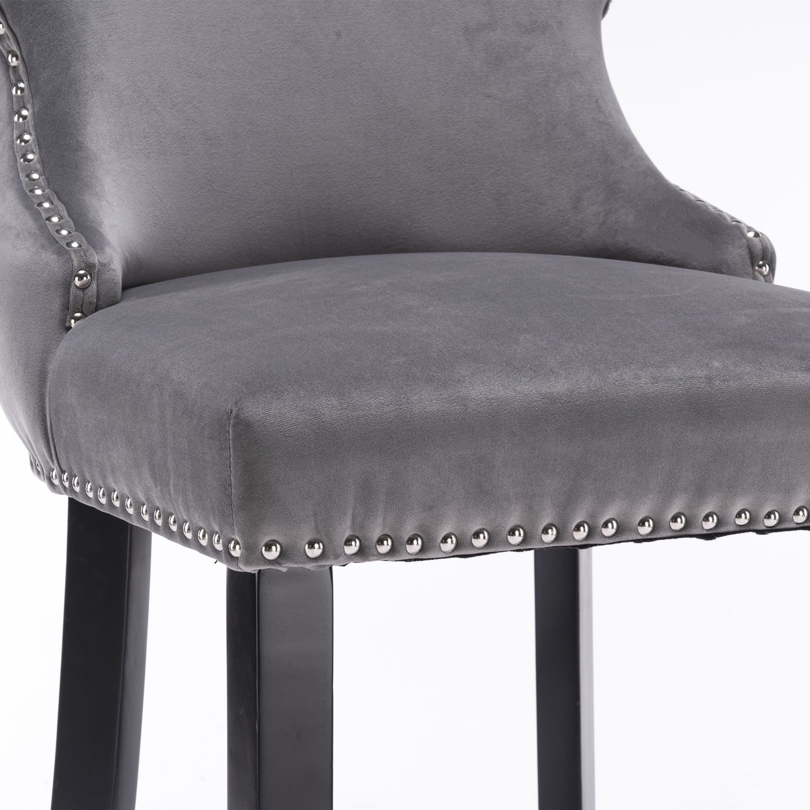 2 Piece Button Tufted Counter Height Dining Chairs, Velvet Bar Stools with Armrests & Footrests, Upholstered Pub Chair with Solid Wood Legs for Kitchen Home Bar, 22''L x 19''W x 37''H, Gray