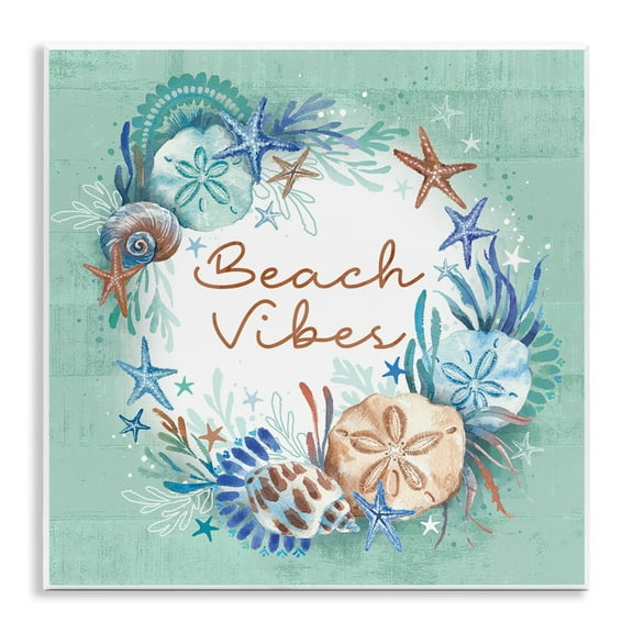 Stupell Industries Beach Vibes & Seashells Coastal Painting Unframed Art Print Wall Art, 12 x 12