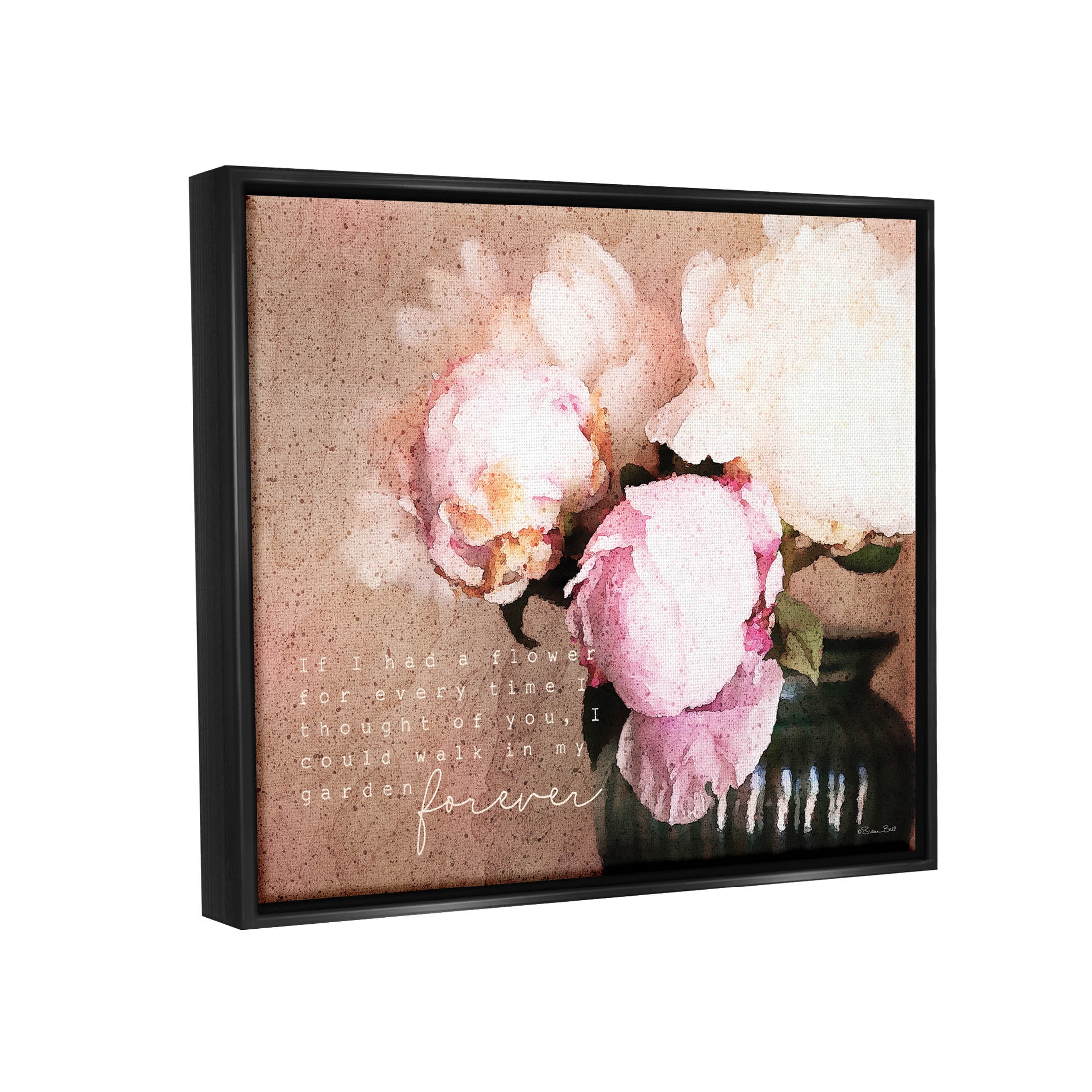 Stupell Industries Romantic Flower Garden Forever Graphic Art Jet Black Floating Framed Canvas Print Wall Art, Design by Susan Ball