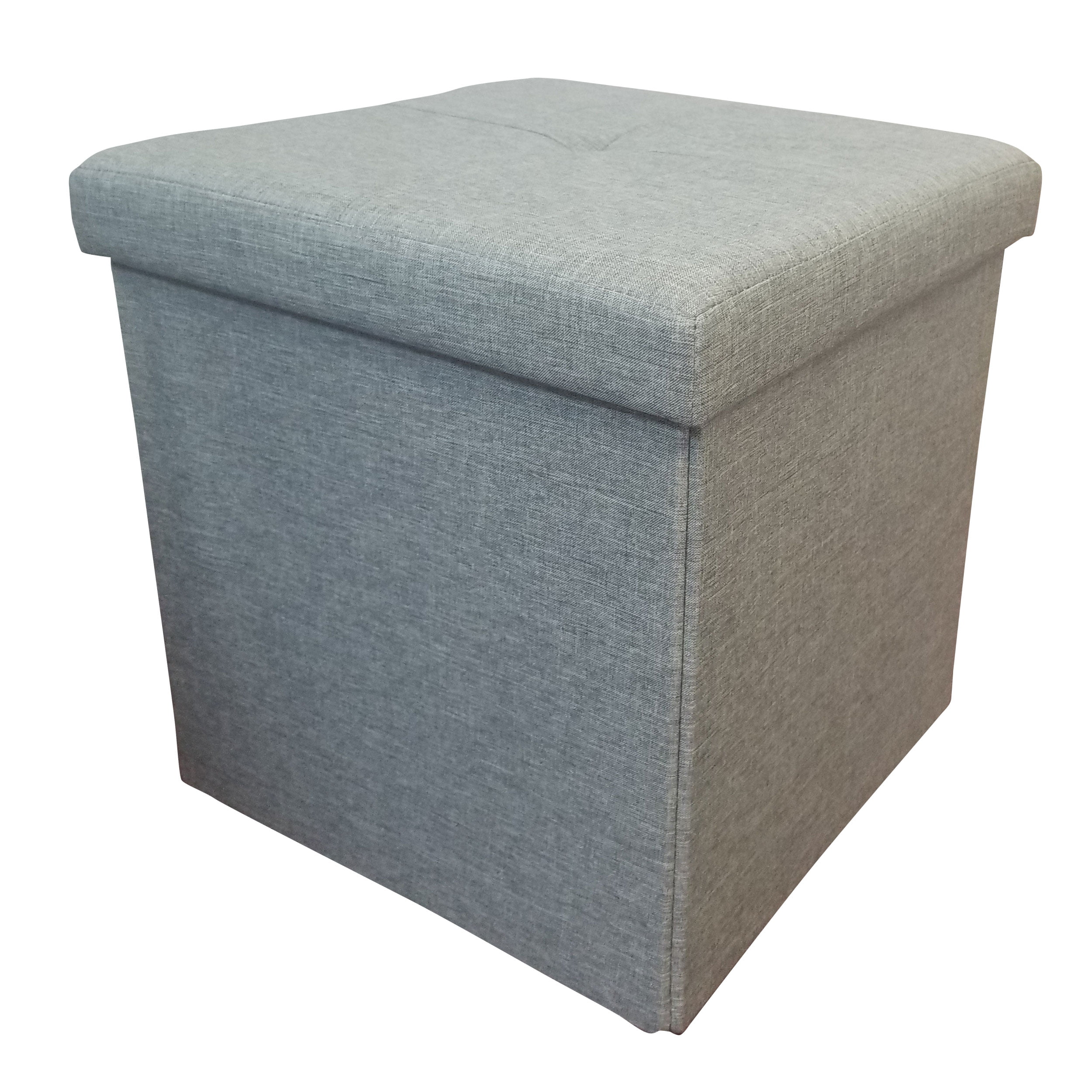 Large Home Source Grey Linen Fabric Storage Ottoman Chest Bedding Blanket Box Hinged Lid
