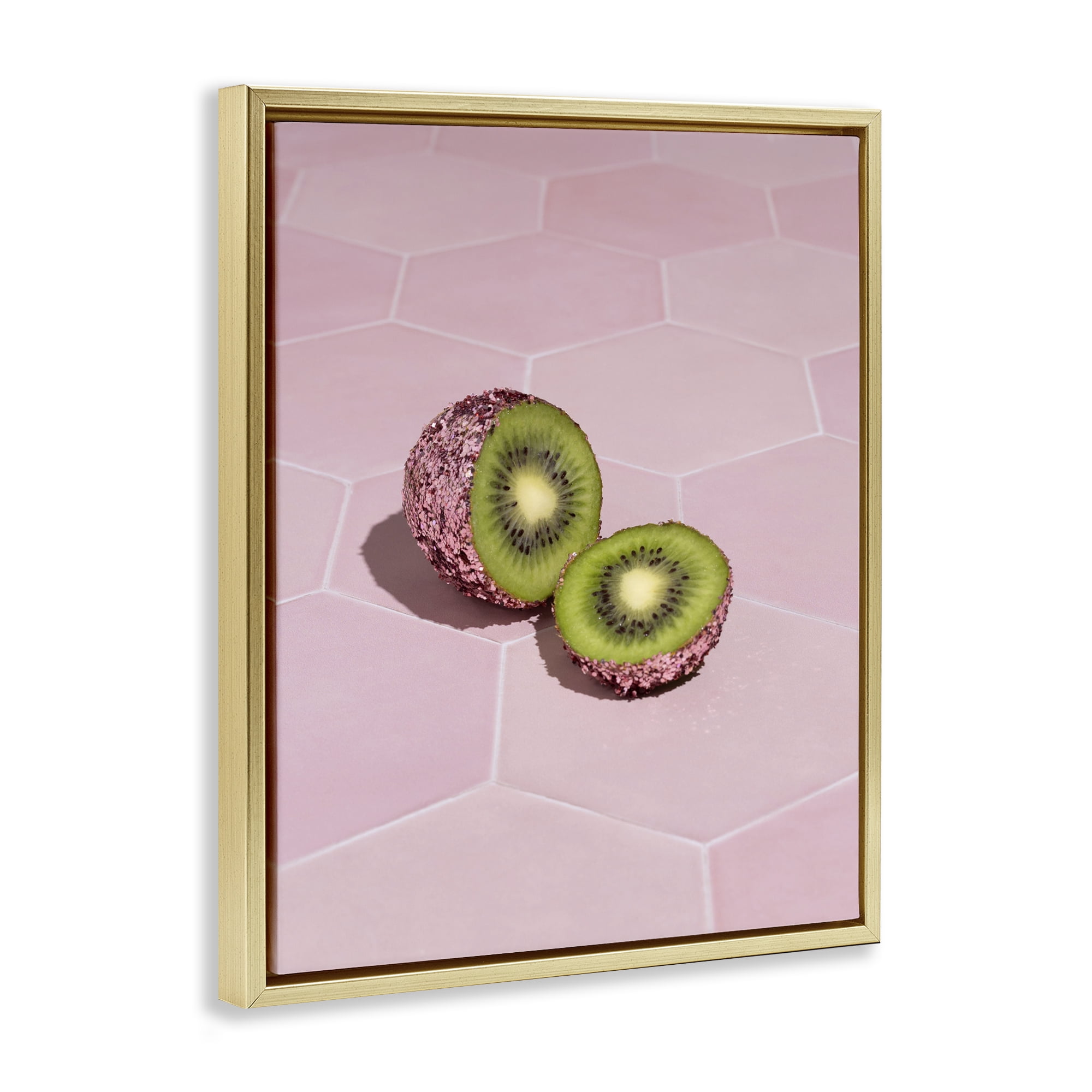 Stupell Industries Pink Glimmer Kiwi Gold Framed Floater Canvas Wall Art, design by LISH Creative