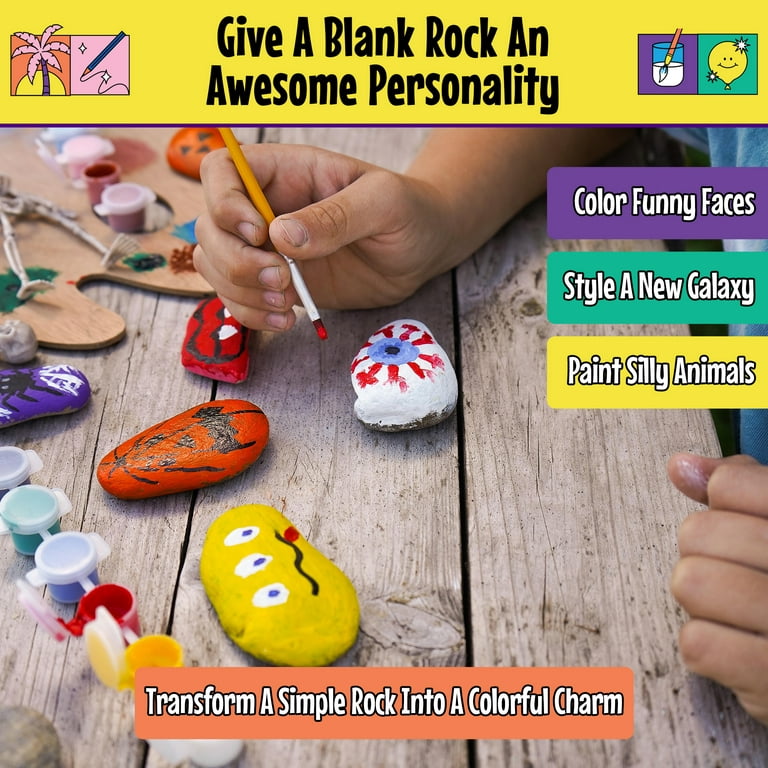 10 Rock Painting Kit, 34 Pcs Arts and Crafts for Kids Ages 4-8+