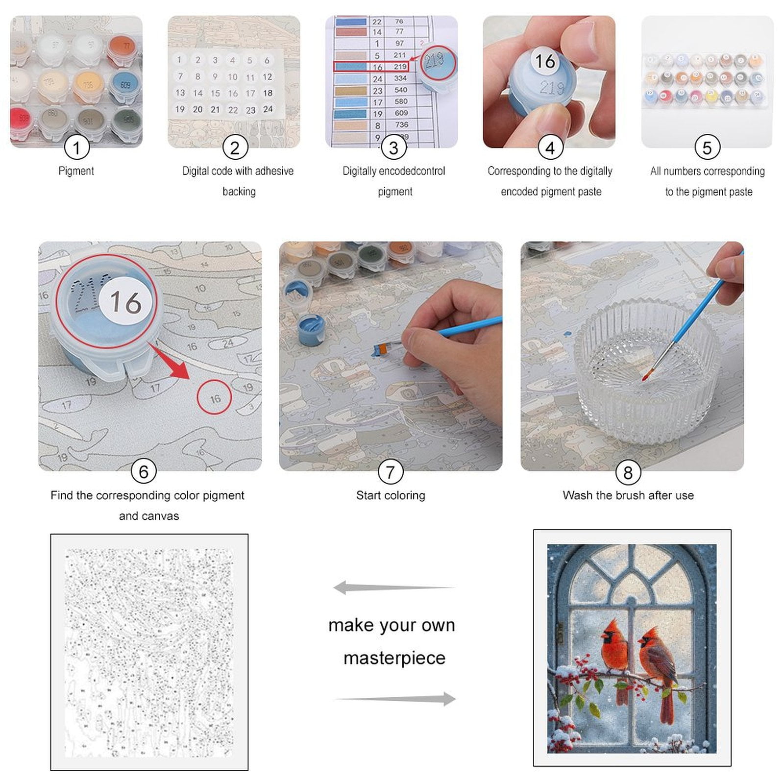 Paint by Numbers Kit for Adults, Winter Birds on Snowy Window Branch Paint by Numbers, Easy Paint by Numbers Kit for Adults Beginner, DIY Adult Paint by Number Kits on Canvas, Home Decor