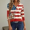 thumbnail image 5 of Women's Patriotic Star Print 250th Anniversary USA Shirt V-Neck Button 3/4 Sleeve T-Shirt, 5 of 6