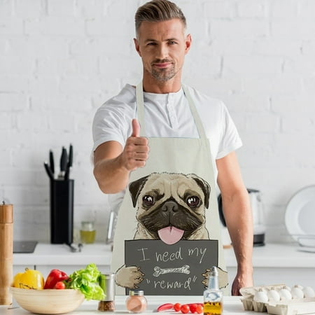 

niuredltd adult cotton and linen apron animal series printed apron household cleaning coverall sausage dog apron parent child apron