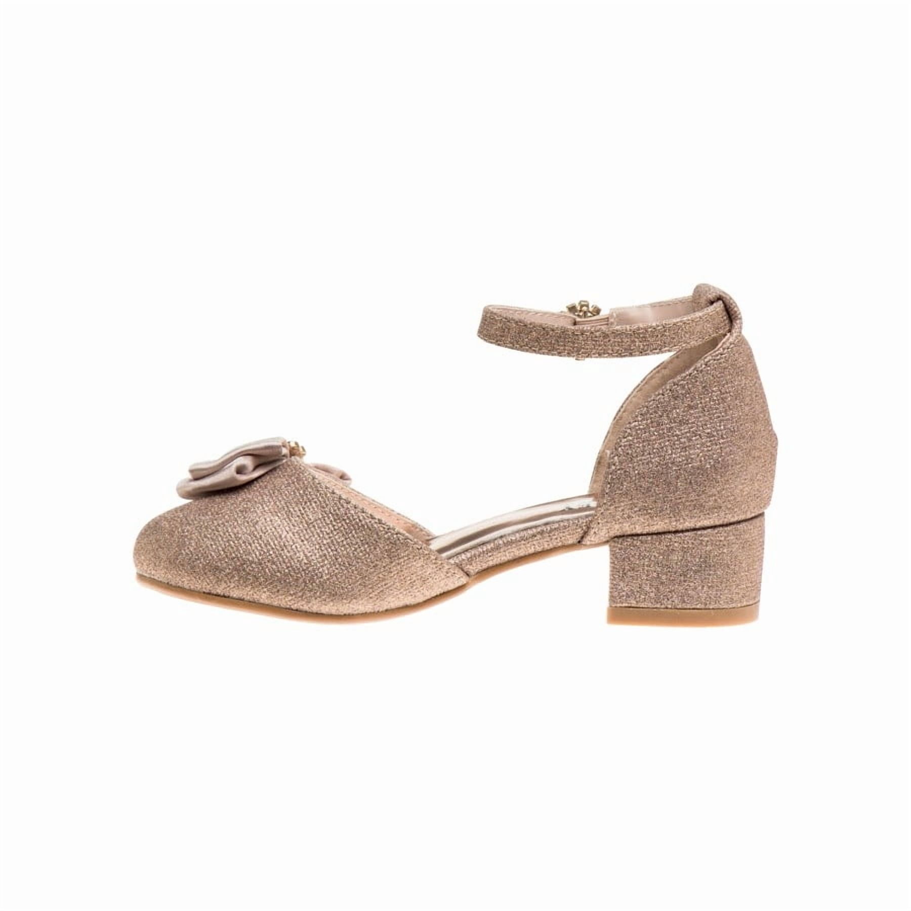 Badgley Mischka Little Kids Girls Low Block Heel Dress Shoes with Bow - Rose Gold, 13