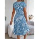 thumbnail image 5 of Vestido Corto de Verano Elegante Estampado Cintura Grande Doblado Plisado, Cuello en V de la Mitad de la Manga para el Uso Diario, de Primavera Y Casual, 5 of 5