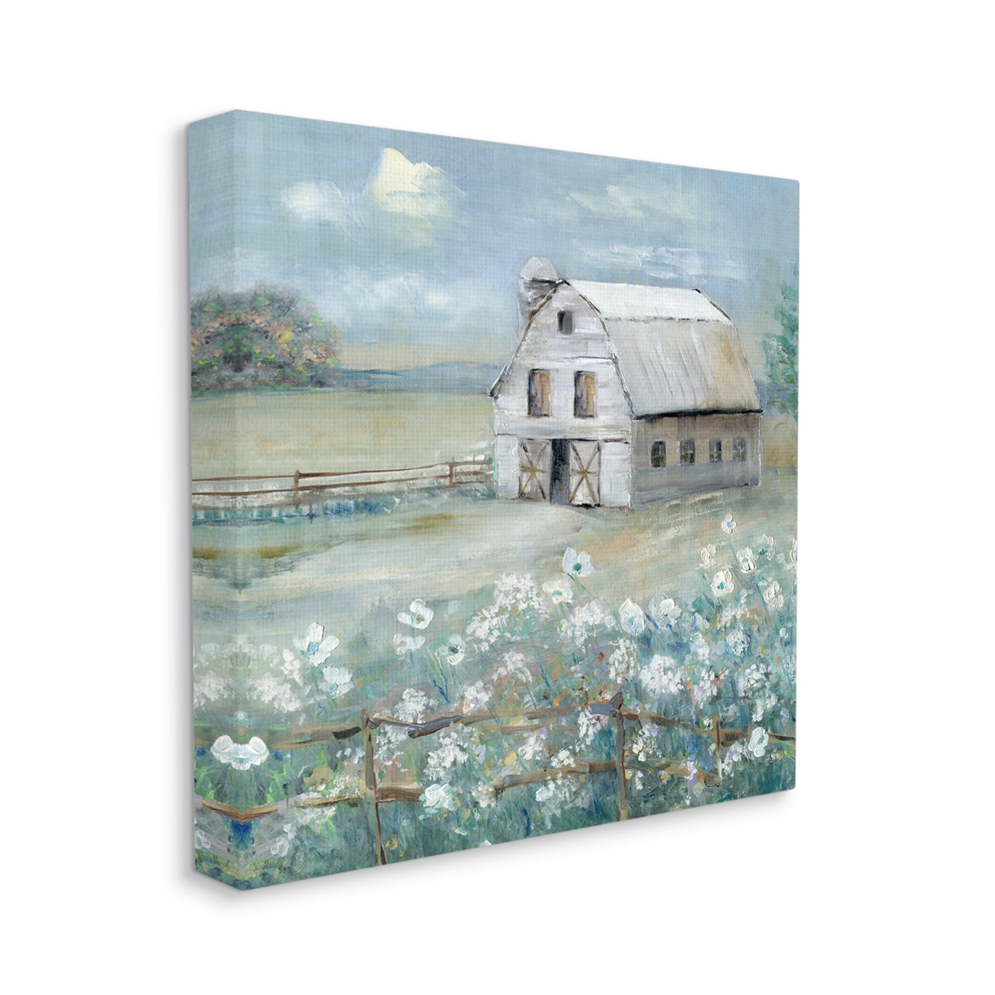 Stupell Industries Barn in Floral Meadow Landscape Painting Gallery Wrapped Canvas Art Print Wall Art, 36 x 36