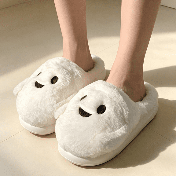 KEVCHE Halloween Ghost Pumpkin House Slippers, Warm Cozy Plush Slippers for Indoor Outdoor Home, Cute Spooky Holiday Footwear for Fall Winter Comfort
