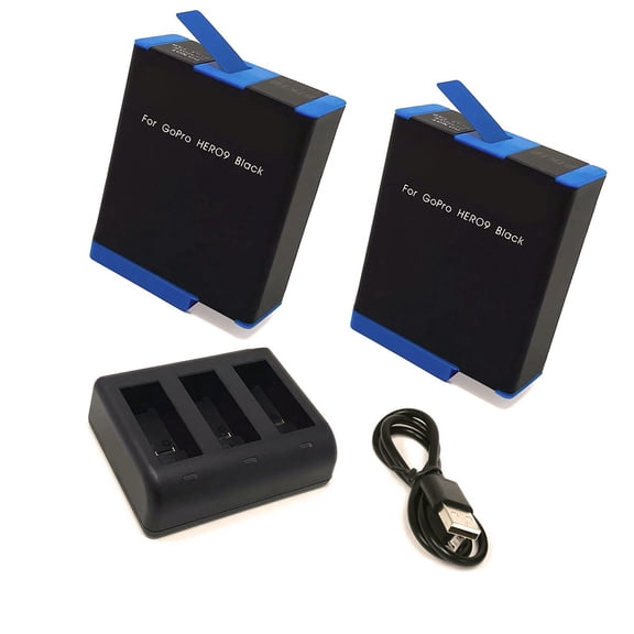 GoPro HERO9 Black Replacement Battery 1730mAh (2-Pack) with Triple Charger