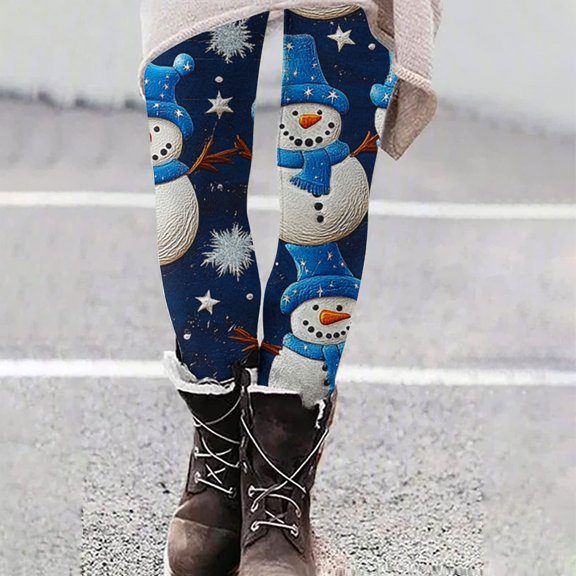 Homenesgenics Up to 50% off Women's Christmas Print Casual Butt-Lifting Yoga Pants Leggings Stretch Long Pants Tights Blue S