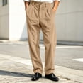 thumbnail image 4 of Ceisia Men Corduroy Pleated Wide Leg Pants High Waist Loose Casual Dress Trousers Khaki L Gift, 4 of 8