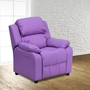 BizChair Deluxe Padded Lavender Vinyl Kids Recliner with Storage Arms