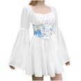 thumbnail image 2 of FcBaudy Robe de Cour, Robes pour Femmes, Robes d'Été pour Femmes Mode Femmes Décontractée Patchwork Épaule Taille Haute Manches Longues Mi-Mollet Robe Robe de Cour, 2 of 7