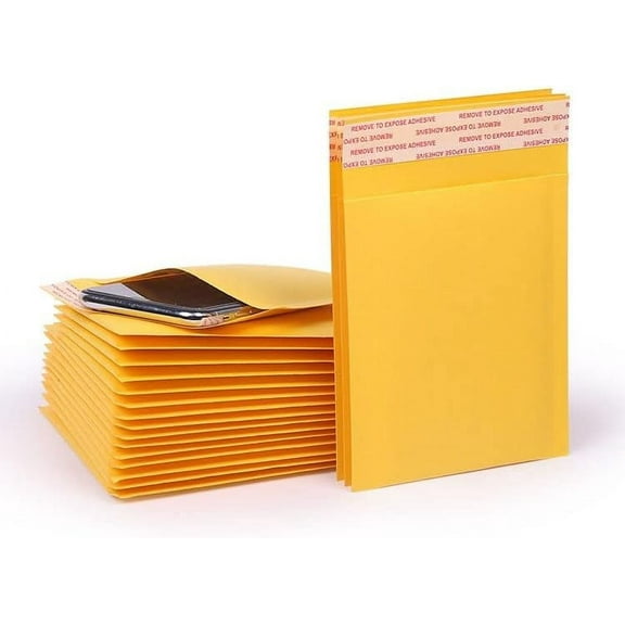 Kraft Bubble Mailers 4x8 Inch 50 Pack, Waterproof Cushioned Mailers, Padded Envelopes Shipping Bags Packaging for Small Business, Self Seal Envelopes, #000 Bulk Yellow