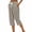Khaki, variant on Women Summer Buffalo Check Plaid Drawstring Capri Pants Loose Straight Side Slit Button Pocket Trousers for Beach Loungewear Daily Travel