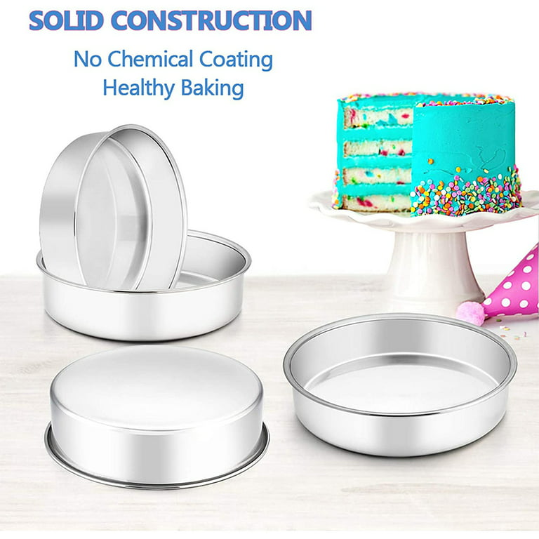 E-far 8 Inch Cake Pan Set of 3, Stainless Steel Round Layer Cake Baking  Pans, Non-Toxic & Healthy, Mirror Finish & Dishwasher Safe
