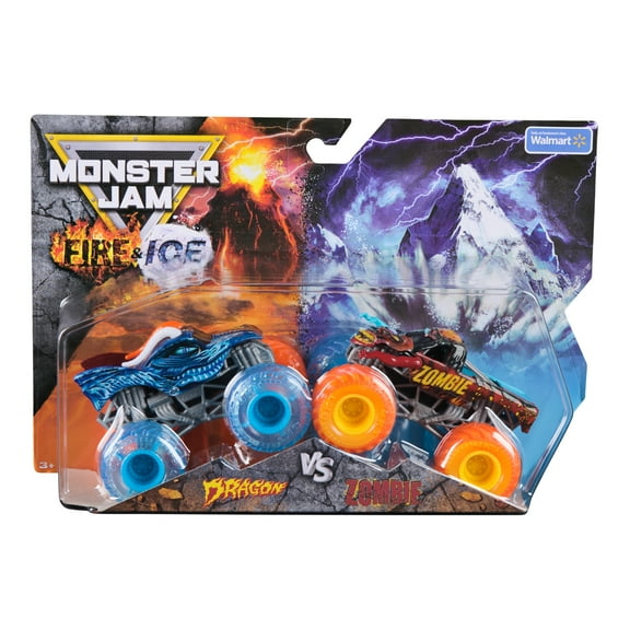 Monster Jam, Official Fire & Ice, Dragon and Zombie Die-Cast Monster Trucks, 1:64 Scale, Kids Toys for Boys Ages 3 and up